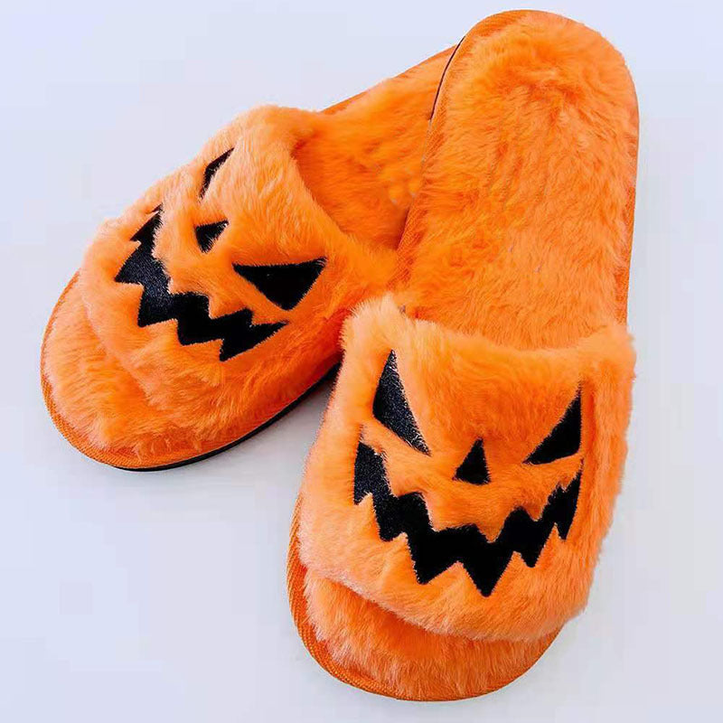 Halloween Shoes Winter Cute Warm Home Slippers Women Orange