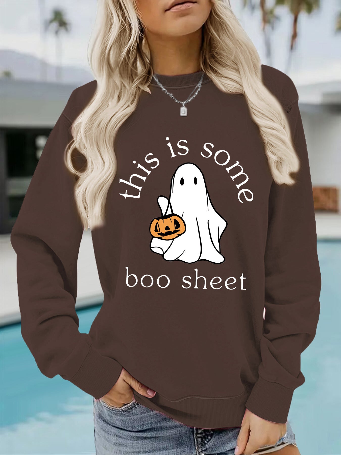 Casual Long Sleeve Round Neck Halloween Printed Pullover Sweater Sweatshirt