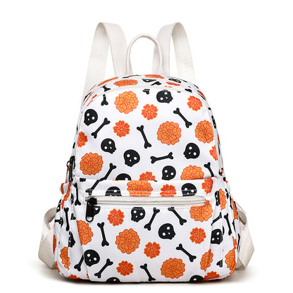 Mochila con estampado de calavera de Halloween para mujer, impermeable, de gran capacidad, con cremallera, con múltiples bolsillos, para compras y viajes