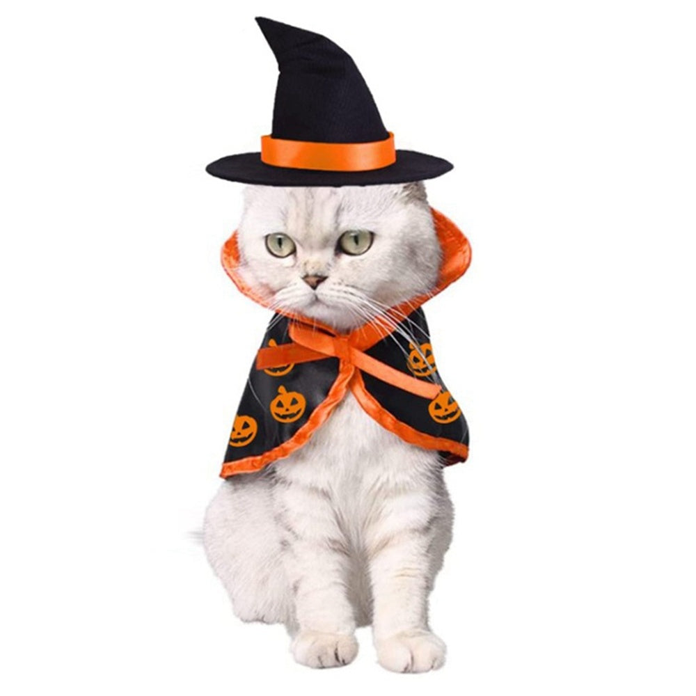 Conjunto de capa y sombrero de Halloween para mascotas, bonito disfraz para perros, ropa de cosplay para fiesta de Halloween para mascotas, decoración para gatos, capa para festivales