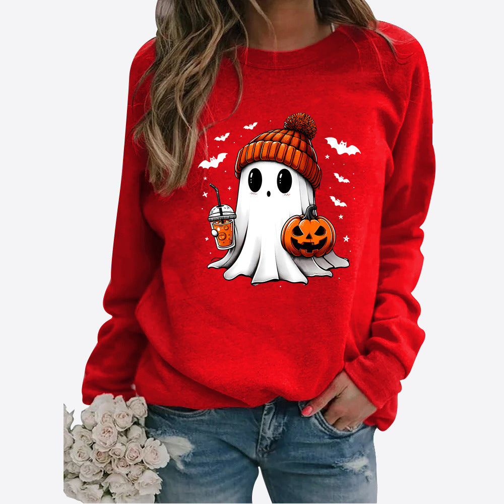 Halloween Round Neck Print Long Sleeves Sweater