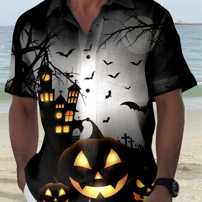 Camiseta de manga corta informal con estampado de fantasmas de Halloween retro para hombre