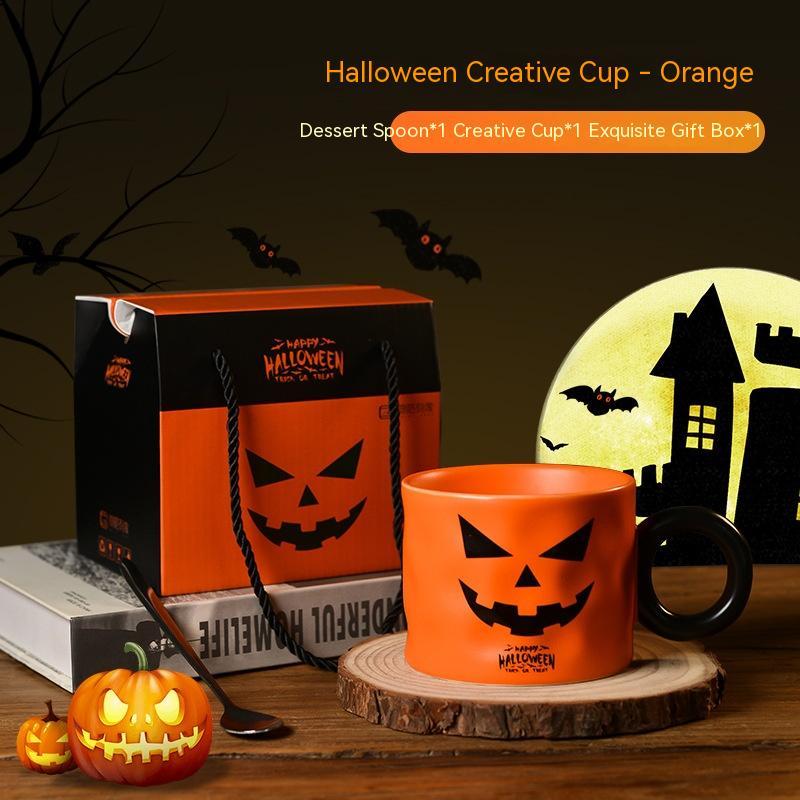 Taza de cerámica con forma de calabaza para recuerdo de fiesta, tazas de cerámica con asa, portátil, bonita taza de regalo de Halloween, suministros duraderos para fiesta de Halloween