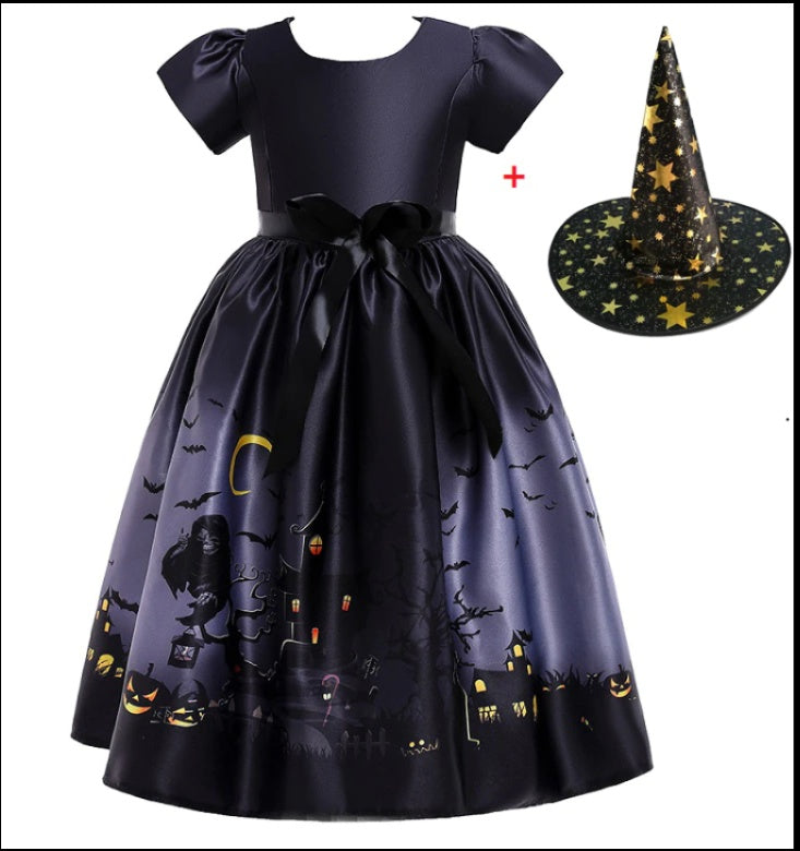 Vestido de princesa de Halloween con malla estampada para Halloween