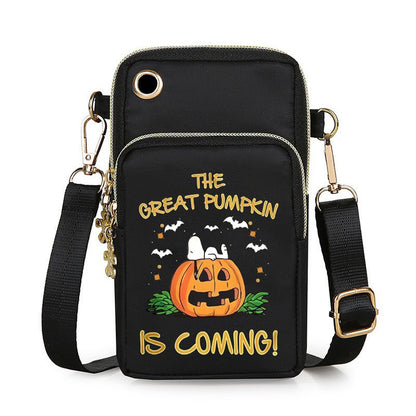 Halloween Pumpkin Pattern Phone Bag Coin Wallet Cute Mini Crossbody Shoulder Bags For Kids Women Black