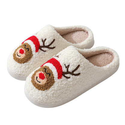 Zapatillas de casa navideñas con bonitos dibujos de Papá Noel, zapatillas de algodón para mujeres y hombres, zapatos cálidos y peludos para el invierno