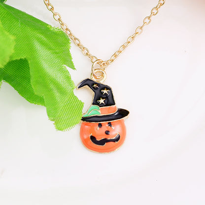 Collar con colgante de gato y calabaza con gota de aceite para Halloween, cadena creativa para clavícula, accesorios de joyería de moda