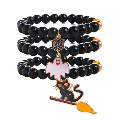 Pulsera gemela de Halloween con colgante de fantasma de calabaza