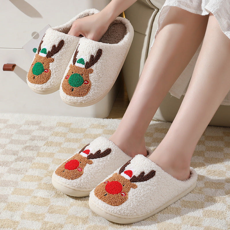 Winter Warm Home Christmas Elk Cotton Slippers