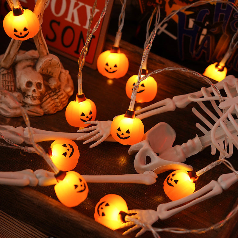 Cadena de luces de Halloween de PVC de material blando, lámpara de modelado de murciélago fantasma y calabaza