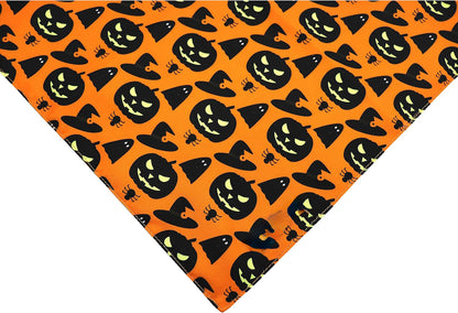 Halloween Dog Bandanas Pumpkin And Spider Web Bibs Triangle Reversible Fall Pet Scarf Premium Durable Fabric Adjustable Fit Orange