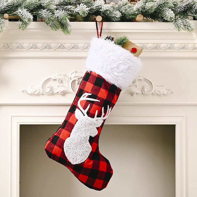 Christmas Festival Decoration Supplies Red And Black Plaid Christmas Stockings Pendant