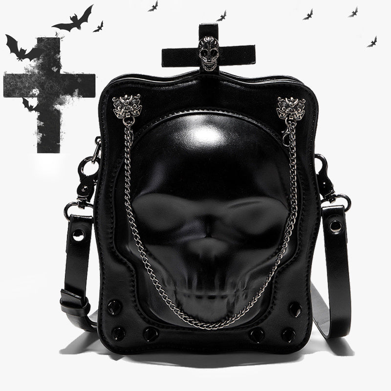 Bolso de hombro con calavera de Halloween, bolso cruzado gótico oscuro para mujer, mini bolso de mensajero cuadrado con personalidad