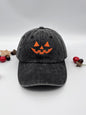 Gorra de béisbol informal de algodón lavado con bordado de calabaza sonriente para Halloween para hombres y mujeres