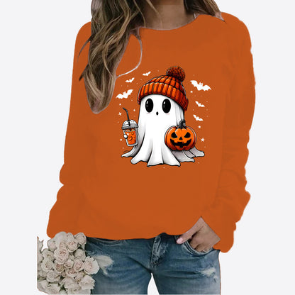 Halloween Round Neck Print Long Sleeves Sweater