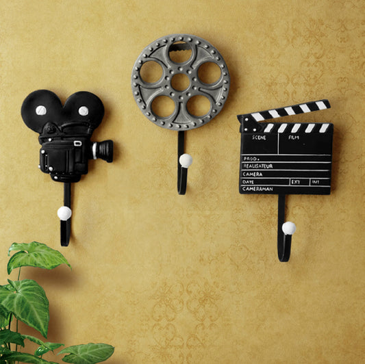 Gancho para abrigo con decoración creativa para colgar en la pared, juego de tres equipos de cine