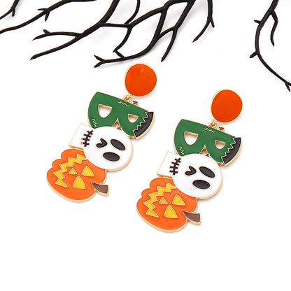 Long Halloween Ghost Pumpkin Lamp Earrings