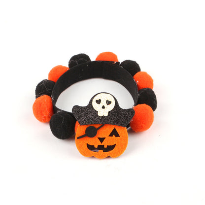 Halloween Pet Fur Ball Collar Pumpkin Accessories Pirate Pumpkin