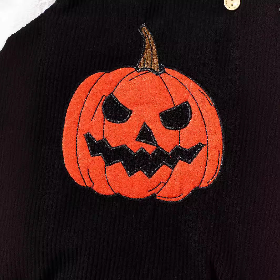 Infant Unisex Halloween Corduroy Towel Embroidery Pumpkin Sling Romper