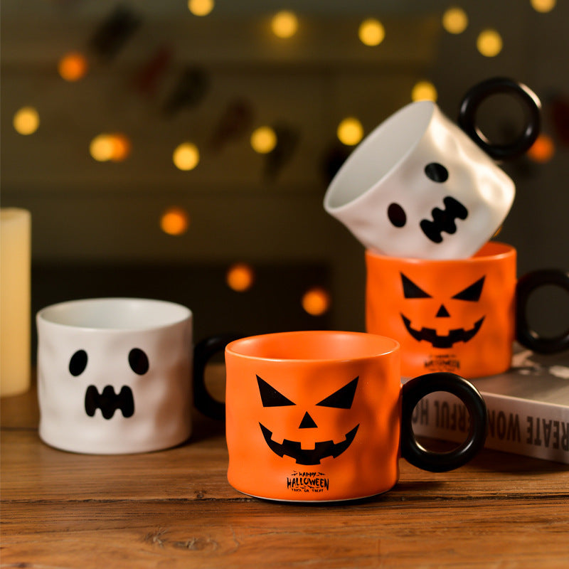 Taza de cerámica con forma de calabaza para recuerdo de fiesta, tazas de cerámica con asa, portátil, bonita taza de regalo de Halloween, suministros duraderos para fiesta de Halloween