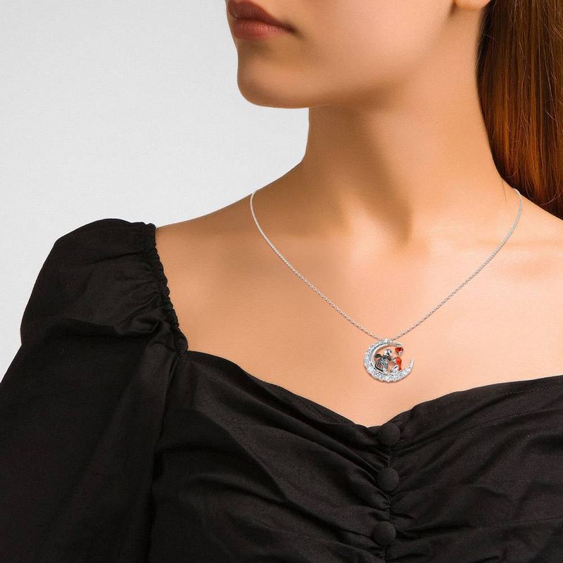 Halloween Moon-shaped Skull Necklace With Rhinestones Couple Love Clavicle Necklace Men And Women Jewelry Accessories