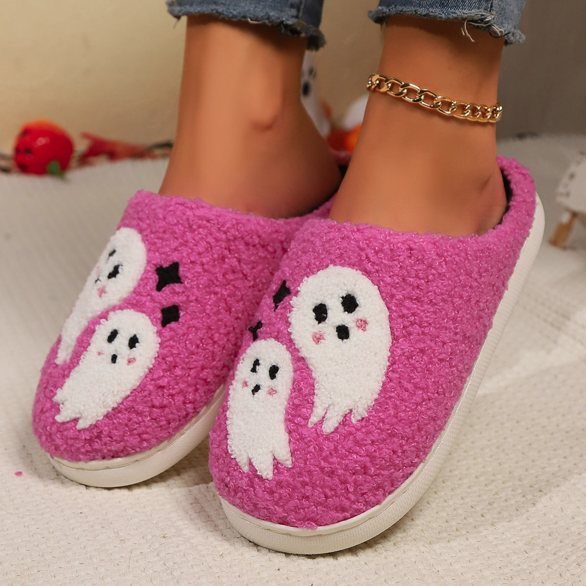 Halloween Cartoon Ghost Cotton Slippers For Women Indoor Non-slip Bedroom Floor Slipper Winter House Shoes