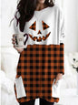 Halloween Pumpkin Face Printed Checks Pocket T-shirt