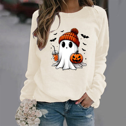 Halloween Round Neck Print Long Sleeves Sweater