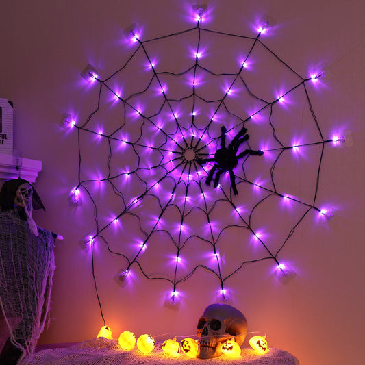 Halloween Decoration Led Colored Lamp Spider Net Light Indoor Ambience Light Purple 1.2meter 70 lamp