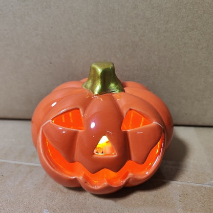 Lámpara de calabaza de Halloween con calavera luminosa de cerámica decorativa