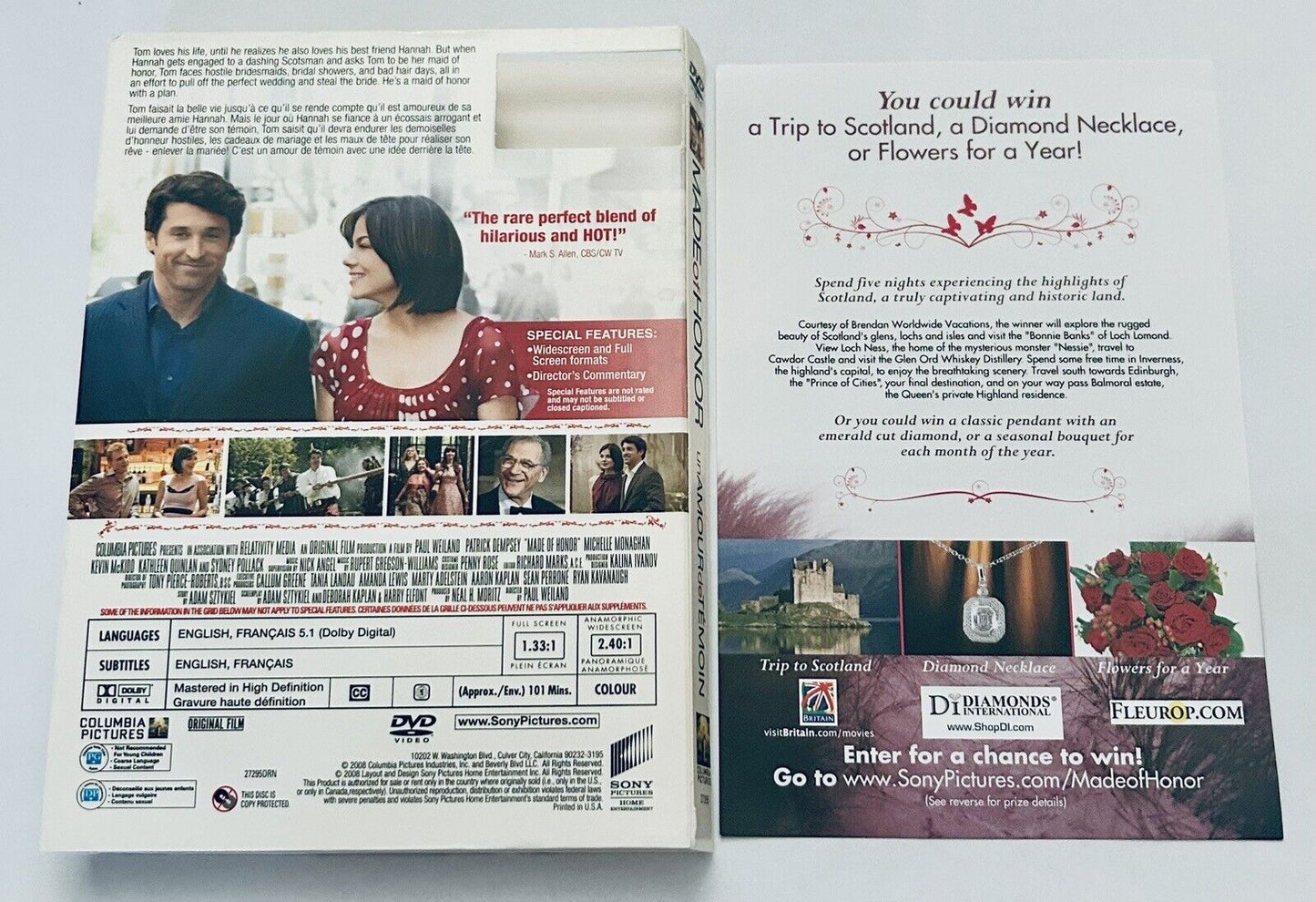 Made of Honor DVD, 2008 *SLIPCOVER & INSERT ONLY - NO DISC/CASE *