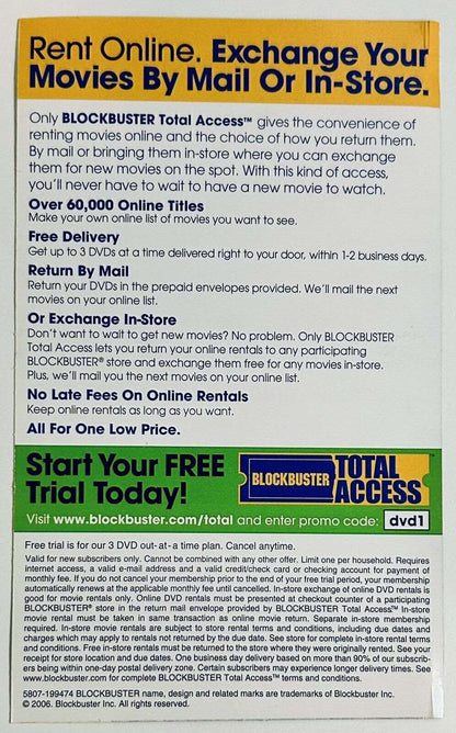 Blockbuster Video Total Access Coupon / Flyer 2006 Free Trial (Expired)