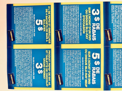 One Sheet of Original Blockbuster Canada Coupons En/Fr Valid Until April 30-2009