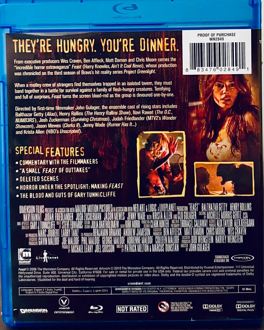 Feast (Blu-ray, 2005) VG Horror/Comedy Wes Craven Dimension Films OOP*MA1