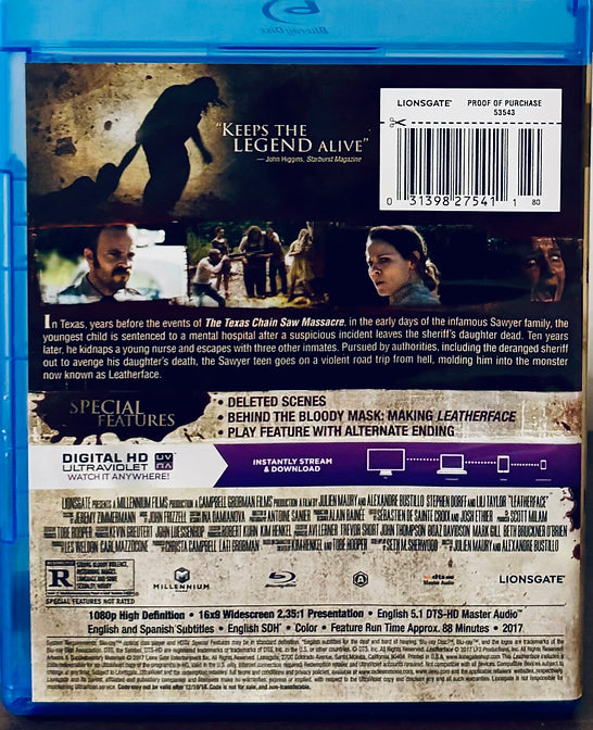 Leatherface (Blu-ray, 2017) Horror/Suspense Lionsgate *MA1