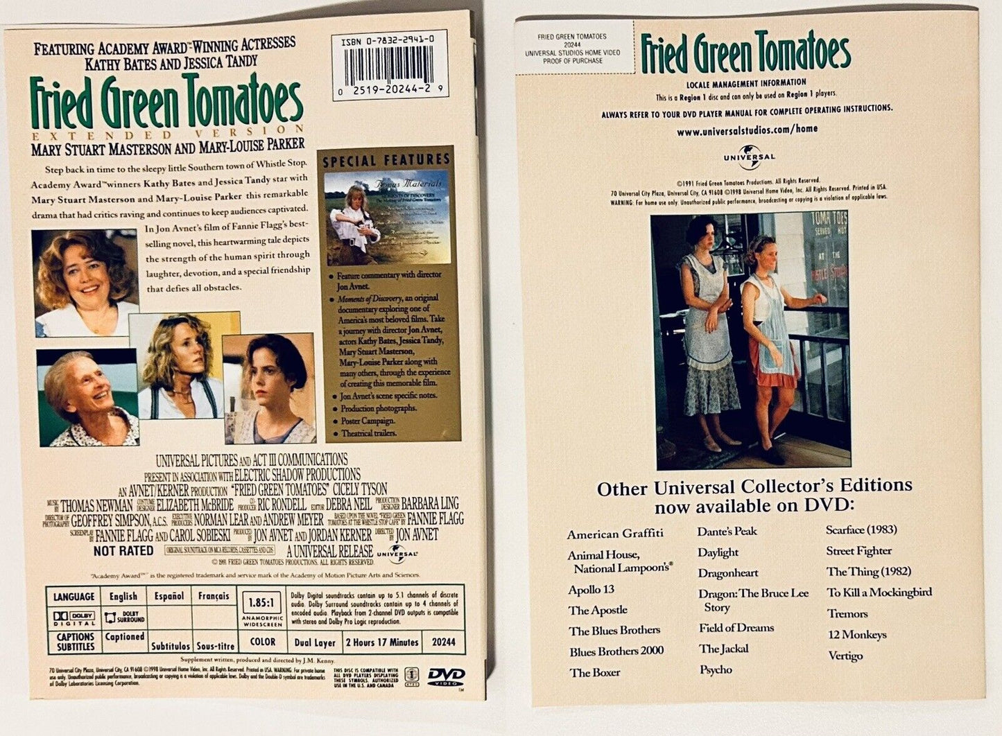 Fried Green Tomatoes 1998 * Original DVD Artwork & Insert ONLY - NO DISC*