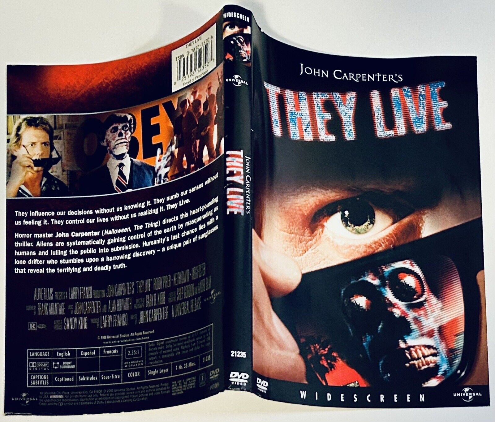 John Carpenter's They Live 1978 * DVD Replacement Artwork ONLY - NO DISC/CASE *