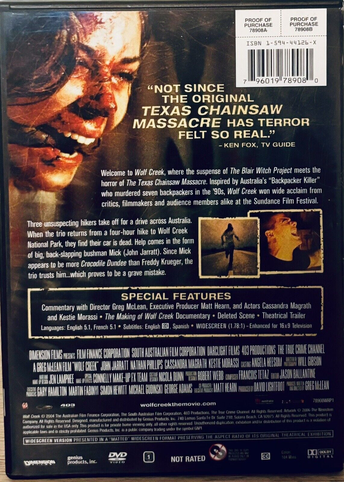 Wolf Creek (DVD, 2005) Horror/Thriller Dimension En/Fr Unrated*MA1