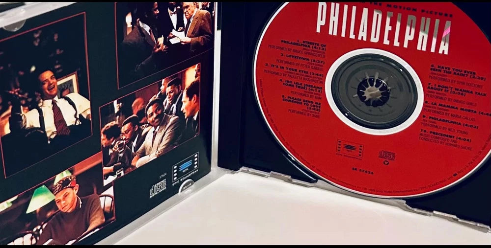 Open CD case of Philadelphia soundtrack