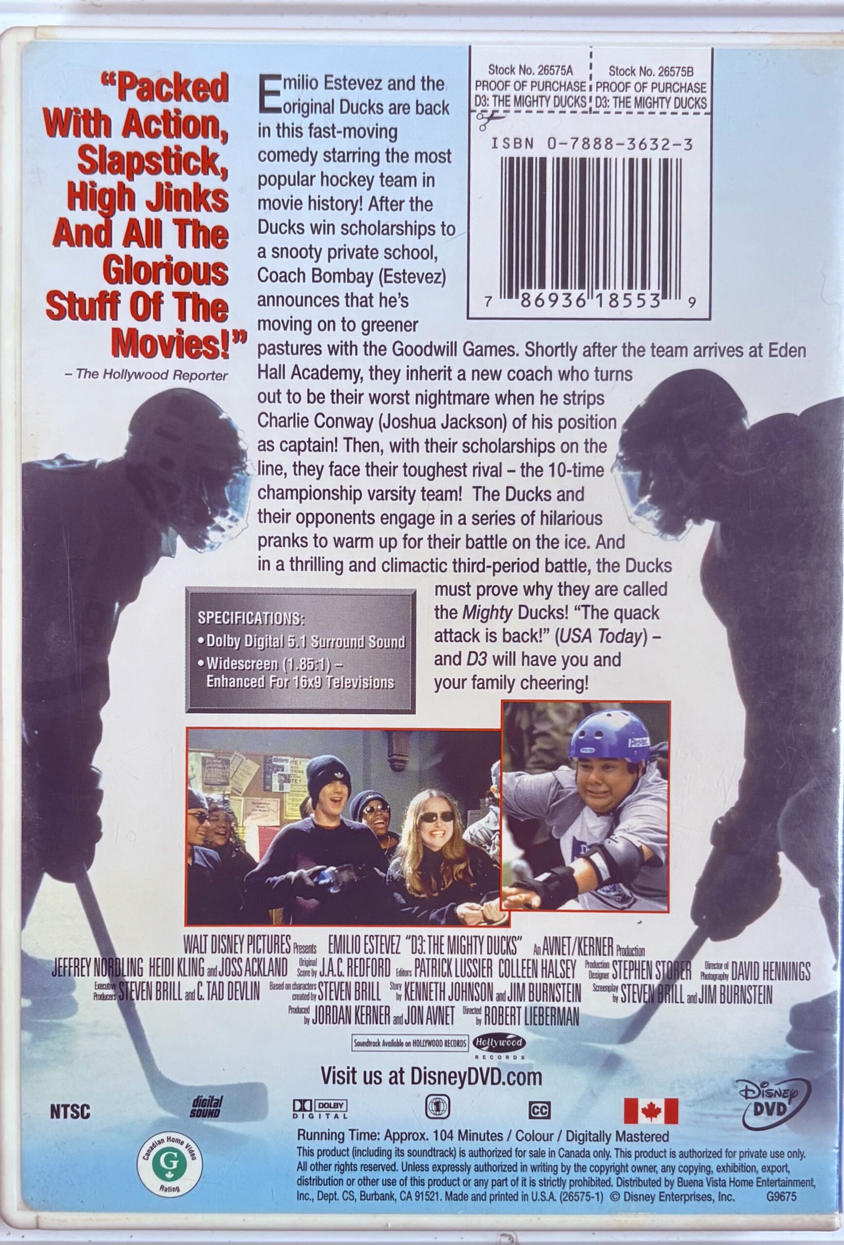 D3 The Mighty Ducks (DVD, 1996) Disney Emilio Estevez Children OOP - Image 5